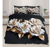 XEODIAT Floral Relief King Duvet Set Golden Foliage Soft Microfiber Duvet Cover Set Baroque Style Bedding Double Bed Set with 2 Pillowcases, Ultra Comfortable Quilt Cover with Zipper Closure