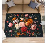XEODIAT Flower Oil Painting Area Rug, 160x230cm Romantic Flowers Machine Washable Floor Carpet, Countryside Plants Soft and Plush Mats for Living Room Bedroom