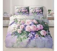XEODIAT Flowers Bedding Sets Pink Roses 3D Comforter Cover Romantic Plants Duvet Cover Set for Kids Decor Quilt Cover 3 Piece Set with Zipper + 1 Pillowcases Single Size