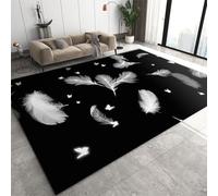XEODIAT Flying White Feathers Area Rug White Feather Art Rugs Non-Slip Floor Mat for Living Room Bedroom Dining Room Farmhouse Laundry Room Bathroom 60 x 110 cm