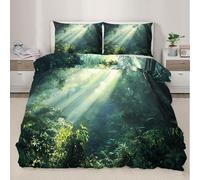 XEODIAT Forest Double Duvet Set Sunshine Soft Microfiber Duvet Cover Set Natural Landscape Bedding Double Bed Set with 2 Pillowcases, Ultra Comfortable Quilt Cover with Zipper Closure