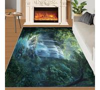 XEODIAT Forest Waterfall Area Rug, 140x200cm Tree Stream in the Woods Machine Washable Floor Carpet, Natural Forest Soft and Plush Mats for Living Room Bedroom