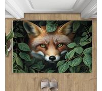 XEODIAT Fox Area Rug, 80x150cm Animals Machine Washable Floor Carpet, Green Forest Soft and Plush Mats for Living Room Bedroom