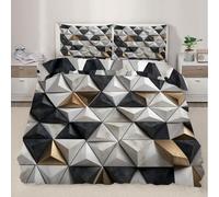 XEODIAT Geometric Art Double Size Bedding Set Three-Dimensional Triangles Duvet Cover Set 3 Piece Black and White Geometry Printed Comforter Cover Set for Teens Kids Boys Girls (Double)