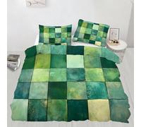 XEODIAT Geometric Bedding Set Gradient Cube Duvet Cover Retro Green Comforter Cover Bedspread Cover Quilt Cover for Kids Children Teens 2Pcs Single Size