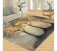 XEODIAT Golden Trees Rugs Living Room 70x140cm Black Gold Tree Trunks Area Rugs for Bedroom Ink Plants Non Slip Printed Carpet for Bedroom Living Room Kitchen