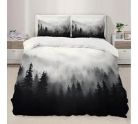 XEODIAT Gray Forest Duvet Cover Misty Landscape Bedding Set for Kids Boys Girls Tree Silhouettes Comforter Cover Bedspread Cover Bedroom Collection 2Pcs Super King Size