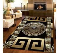 XEODIAT Greek Key Art Area Rug Black and Gold Geometry Rugs Living Room for Bedroom Dining Home Office Soft Rugs Carpets 80 x 150 cm
