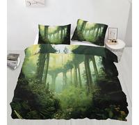 XEODIAT Green Forest Duvet Cover Set Stone Pillar Ruins Comforter Cover Natural Landscape 2 Piece Bedding Set with Pillowcase All Season Decor Quilt Cover with Zipper for Kids Adult Single Size