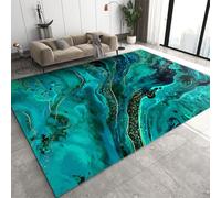 XEODIAT Green Marble Gold Abstract Area Rug Dark Green Ink Art Floor Rugs Doormat Living Room Home Decor, Carpets Area Mats for Kids Boys Girls Bedroom 120 x 180 cm