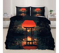 XEODIAT Japanese Style Bedding Set for Kids Torii Gate Comforter Cover Set Single Size Japanese Shrine Duvet Cover Bedspread Cover Bedding Collection 2Pcs,No Comforter