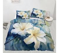 XEODIAT Lily Bedding Set, Watercolor Flowers Soft and Comfortable Microfiber Duvet Cover, Flower Petals Duvet Cover with Zipper + 2 Pillowcases (220x230cm)
