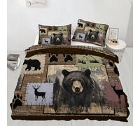 XEODIAT Lodge Cabin King Bedding Sets Rustic Country Bear Quilt Cover 3 Piece Bear Rustic Cabin Duvet Cover Set and Pillowcases for Single Bed for Kids Girls Boys - Soft