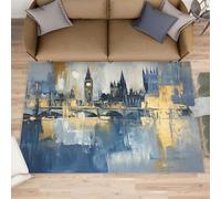 XEODIAT London Landmarks Area Rug, 160x230cm Abstract City Buildings Machine Washable Floor Carpet, City Oil Painting Soft and Plush Mats for Living Room Bedroom