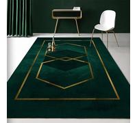 XEODIAT Luxury Emerald Green Gold Geometric Area Rug Soft Golden Lines Blue Floor Mat Printed Design Large Carpet for Bedroom Kitchen Living Room 140 x 200 cm