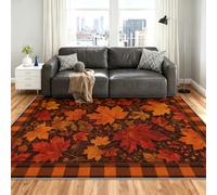 XEODIAT Maple Autumn Leaf Area Rug Fall Rug | Orange Buffalo Plaid Rugs for Bedroom,Washable Non Slip Low Pile Carpet, Home Decor 100x150cm
