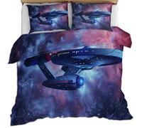 XEODIAT Milky Way Bedding Set 200x200cm,Spaceship 3 Pieces Soft and Comfortable Microfiber Space Station Duvet Cover Set, Bedding for Children and Adults