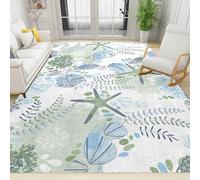 XEODIAT Nautical Coastal Ocean Area Rug Green Beach Theme Rugs Non-Slip Floor Mat for Living Room Bedroom Dining Room Farmhouse Laundry Room Bathroom 60 x 110 cm