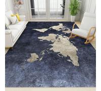 XEODIAT Navy Blue World Map Area Rug Simple Retro Map Outdoor Indoor Washable Rug for Floor Mat Indoor Throw Rugs Soft Mats for Bedroom Living Room Kids Room 180 x 240 cm