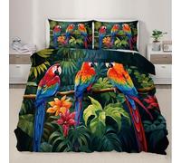 XEODIAT Parrot Comforter Cover Set Single Size Tropical Jungle Bedding Set Animal Print Bedding Duvet Cover Set Bedspread Cover 2Pcs