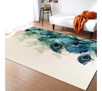XEODIAT Peacock Feather Teal Area Rug Blue Turquoise Floral Rugs Non-Slip Floor Mat for Living Room Bedroom Dining Room Farmhouse Laundry Room Bathroom 60 x 110 cm