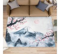 XEODIAT Pink Cherry Blossoms Rugs for Living Room 160x230cm Japanese Mountains Area Rug Ukiyo-E Style Bedroom Carpet Mat for Bedroom Living Room Kitchen