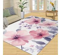 XEODIAT Pink Flowers Rugs Living Room 180x240cm Watercolor Flowers Area Rugs for Bedroom Leaves and Plant Leaves Non Slip Printed Carpet for Bedroom Living Room Kitchen