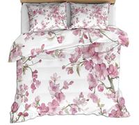 XEODIAT Pink Peach Blossoms Double Bedding Sets Garden Aesthetics Quilt Cover 3 Piece Spring Landscape Duvet Cover Set and Pillowcases for Single Bed for Kids Girls Boys - Soft