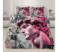XEODIAT Relief Figures Duvet Cover Set David Sculpture Comforter Cover Street Graffiti 3 Piece Bedding Set with Pillowcase All Season Decor Quilt Cover with Zipper for Kids Adult King Size