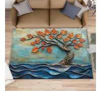XEODIAT Relief Trees Rugs for Living Room 60x110cm Autumn Leaves Area Rug Natural Waves Bedroom Carpet Mat for Bedroom Living Room Kitchen