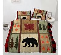 XEODIAT Rustic Bear Bedding Set, Vintage Cabin Themed Soft and Comfortable Microfiber Duvet Cover, Southwest Wildlife Brown Duvet Cover with Zipper + 2 Pillowcases (220x260cm)