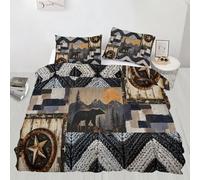 XEODIAT Rustic Cabin Bedding Set 135x200cm,Southwest Wildlife 3 Pieces Soft and Comfortable Microfiber Retro Western Star Duvet Cover Set, Bedding for Children and Adults