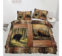 XEODIAT Rustic Cabin Bedding Set Southwest Wildlife Duvet Cover Set with 2 Pillow Shams 3 Piece Double Size Brown Bear and Trees Country Bed Sets for Teens Kids Boys and Girls
