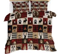 XEODIAT Rustic Cabin Bedding Sets Southwest Wildlife 3D Comforter Cover Buffalo Plaid Duvet Cover Set for Kids Decor Quilt Cover 3 Piece Set with Zipper + 2 Pillowcases Super King Size
