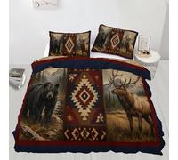 XEODIAT Rustic Cabin Themed Bedding Duvet Cover Set Double Size Southwestern Aztecs Bedding Set for Kids Boys Girls Decor Lodge Bear Moose Cabin Comforter Cover Set Bedspread Cover（No Comforter）