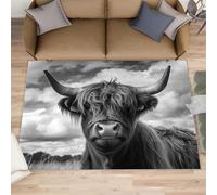 XEODIAT Scottish Highland Cattle Area Rug, 140x200cm Black and White Animals Machine Washable Floor Carpet, Rural Pastoral Animals Soft and Plush Mats for Living Room Bedroom