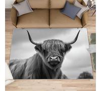 XEODIAT Scottish Highland Cattle Rugs Living Room 100x150cm Black and White Animals Area Rugs for Bedroom Country Yak Animals Non Slip Printed Carpet for Bedroom Living Room Kitchen