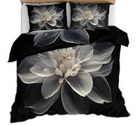 XEODIAT Simple Petals Bedding Translucent Flowers Duvet Cover Set with 2 Pillow Shams 3 Piece Single Size White Daisy Bed Sets for Teens Kids Boys and Girls (220x230cm)