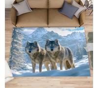 XEODIAT Snow Wolf Rugs Living Room 100x150cm Frost Forest Area Rugs for Bedroom Natural Scenery Non Slip Printed Carpet