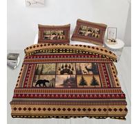 XEODIAT Southwestern Aztecs Duvet Cover Set Vintage Rustic Bear 3D Printed Quilt Cover Rustic Lodge Bedding Set Ultra Soft Comforter Cover for Teenagers,Children Super King Size