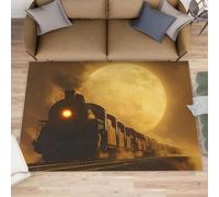 XEODIAT Steam Train Rugs Living Room 100x150cm Romantic Moonlit Night Area Rugs for Bedroom Vintage Railway Non Slip Printed Carpet for Bedroom Living Room Kitchen