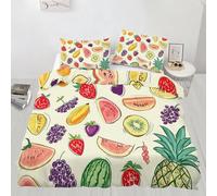XEODIAT Summer Fruits Bedding Set, Colorful Summer Soft and Comfortable Microfiber Duvet Cover, Sliced Fruit Duvet Cover with Zipper + 2 Pillowcases (220x260cm)