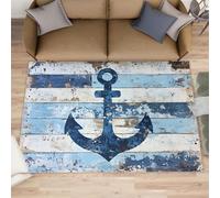 XEODIAT Vintage Anchor Area Rug, 70x140cm Maritime Culture Machine Washable Floor Carpet, Old Wood Board Soft and Plush Mats for Living Room Bedroom