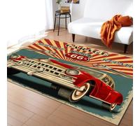 XEODIAT Vintage Route 66 Area Rug American Old Classical Truck Machine Washable Carpet for Living Room Bedroom Dining Room Farmhouse Laundry Room Bathroom 60 x 110 cm
