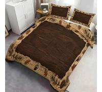 XEODIAT Vintage Rustic Bear Duvet Cover Set 3 PCS Rustic Lodge Bedding Set Country Barn Wooden 3D Duvet Cover with Pillowcases, for Soft Microfiber Quilt Cover with Zipper Closure Super King Size