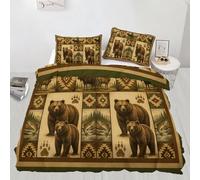 XEODIAT Vintage Rustic Bear Duvet Cover Set Rustic Lodge Bedding Set Southwestern Aztecs Printed Bedding Quilt Cover for Bedding Decro,Ultra Soft Microfiber Hidden Zipper Bed Cover Super King Size