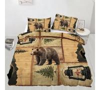 XEODIAT Vintage Rustic Bear Super King Size Bedding Set Wildlife Rustic Duvet Cover Set 3 Piece Country Barn Wooden Printed Comforter Cover Set for Teens Boys Girls (Super King)