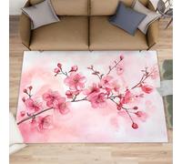 XEODIAT Watercolor Cherry Blossoms Rugs for Living Room 140x200cm Pink Flowers Area Rug Spring Romance Bedroom Carpet Mat for Bedroom Living Room Kitchen
