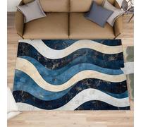 XEODIAT Waves Rug, Abstract Stripes Rugs for Bedroom - Retro Blue and White Area Rug, Mat Soft Washable Non Slip Indoor Mats 60x90cm