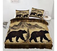 XEODIAT Western Country Bear Bedding Set, Natural Mountain Range Soft and Comfortable Microfiber Duvet Cover, Wildlife Black Bear Forest Duvet Cover with Zipper + 2 Pillowcases (220x260cm)